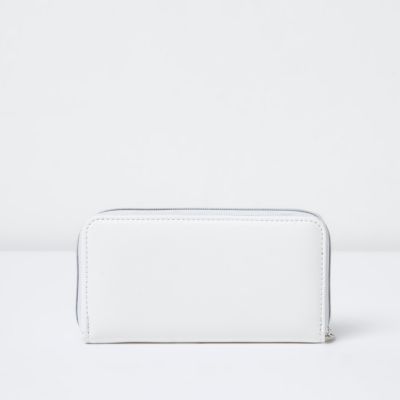 Girls white perforated zip top purse